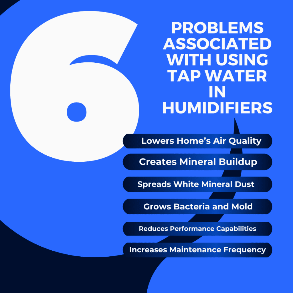 humidifier water tank mineral buildup comparison distilled vs tap water